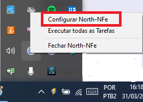 Texto alternativo gerado por máquina:
Configurar Noth-NFe 
Executar todas as Tarefas 
Fechar Norter NFe 
POR 
PTB2 31 